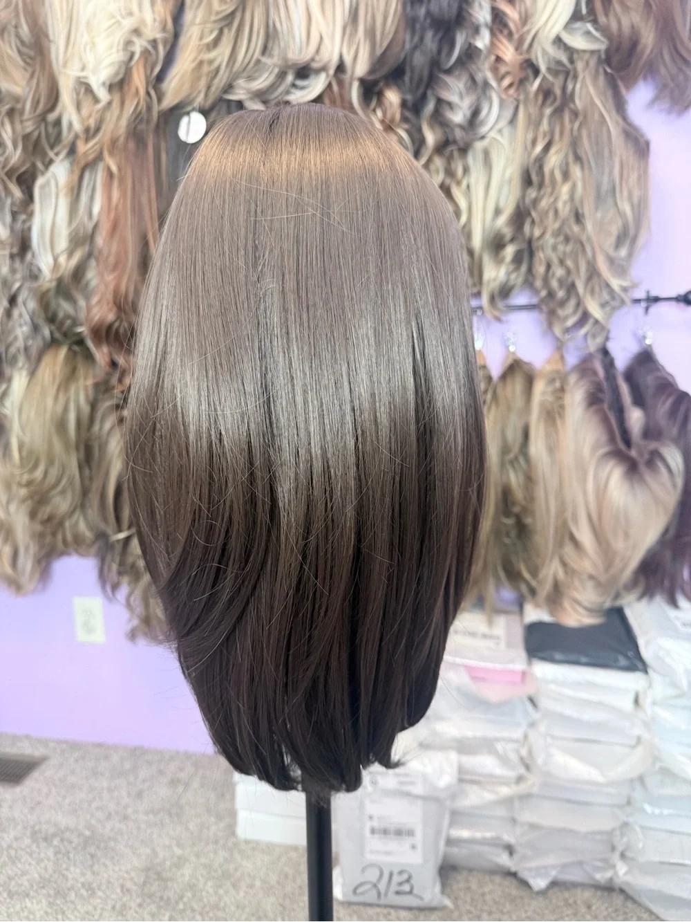 DWY Sierra Mid-Length Straight Brown Synthetic Wig with Bangs